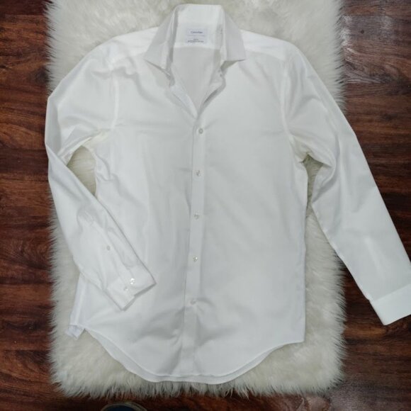Calvin Klein White Slim Fit Performance Non-Iron Dress Shirt Men's Size 15 - Picture 4 of 13